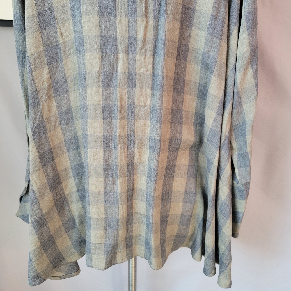 Hana San Oviv Khaki Check Button Up Shirt 38 6/8 M - Picture 11 of 14